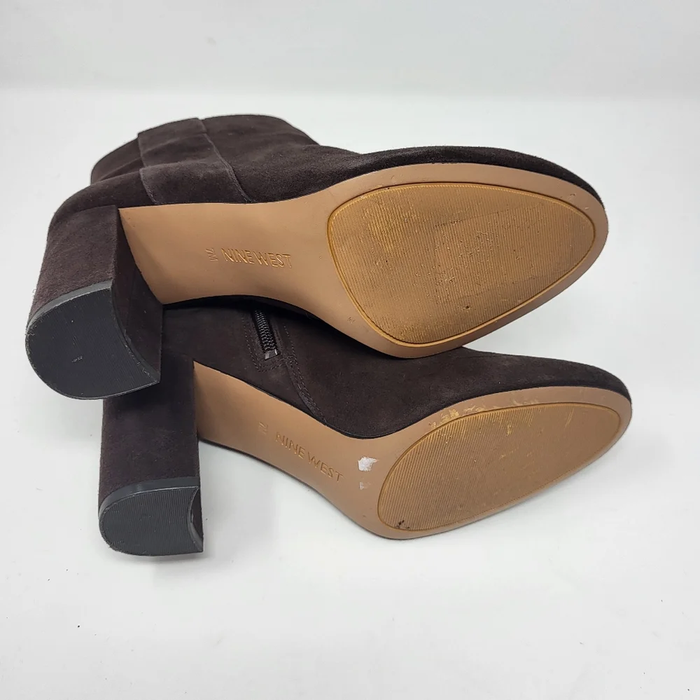 Nine West Women Size 7M Brown Leather Suede Heeled‎ Ankle Boot Booties Whynot